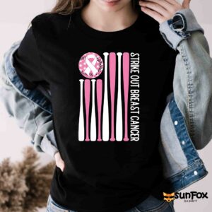 Strike Out Breast Cancer Baseball Pink American Flag Shirt Women T Shirt black t shirt